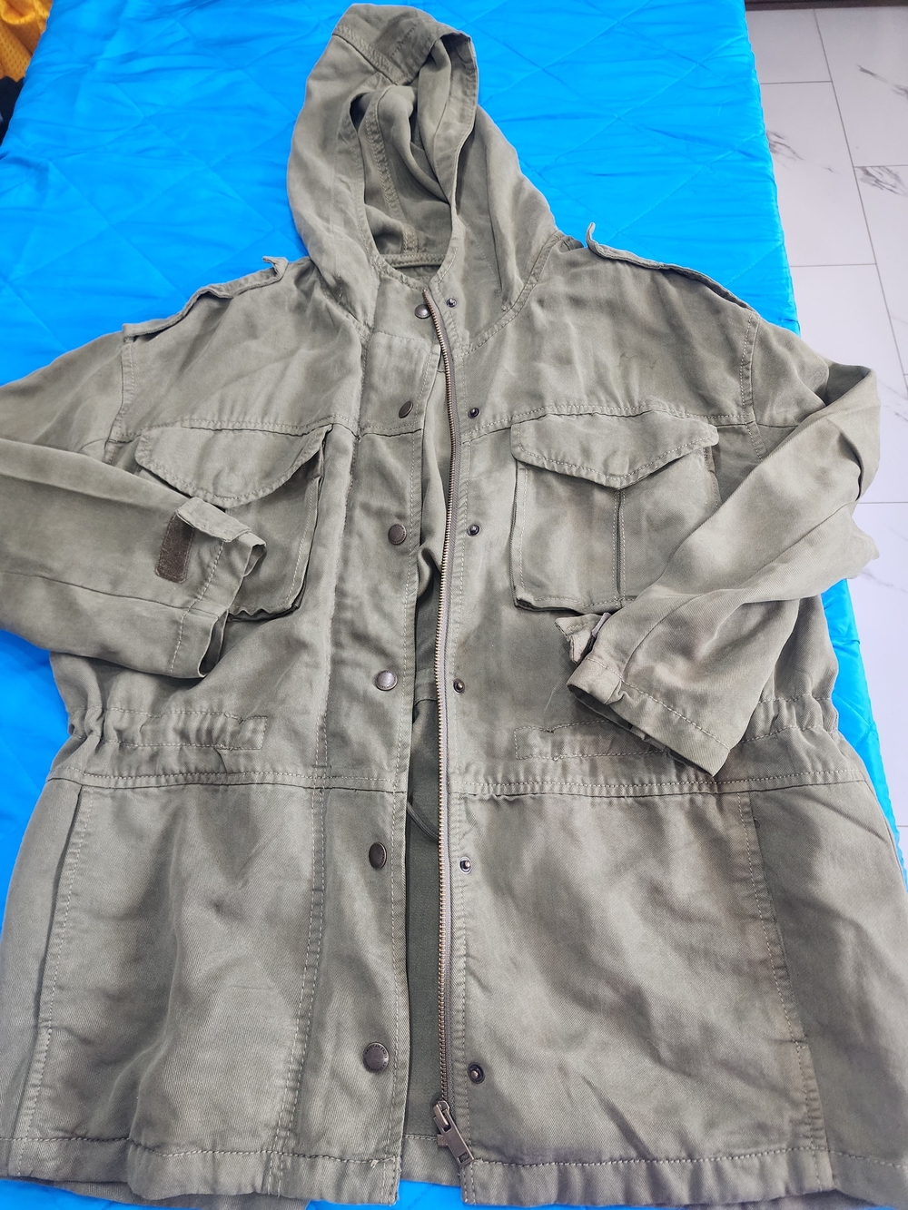 American Eagle Outfitters Olive Military Field Jacket with Hood